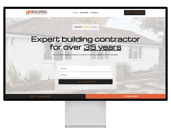 The IP Building website built by We Grow Trades, shown on a desktop monitor